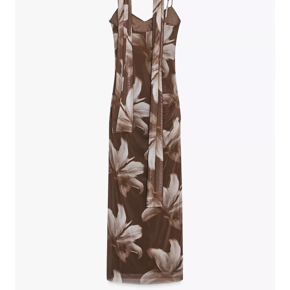 Zara Brown Floral Maxi Dress - Picture 5 of 8